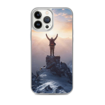 Mann auf der Spitze eines Berges - Landschaftsmalerei - iPhone Schutzhülle (durchsichtig) berge xxx iPhone 13 Pro Max