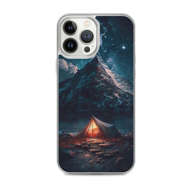 Zelt und Berg in der Nacht - Sterne am Himmel - Landschaftsmalerei - iPhone Schutzhülle (durchsichtig) camping xxx iPhone 13 Pro Max