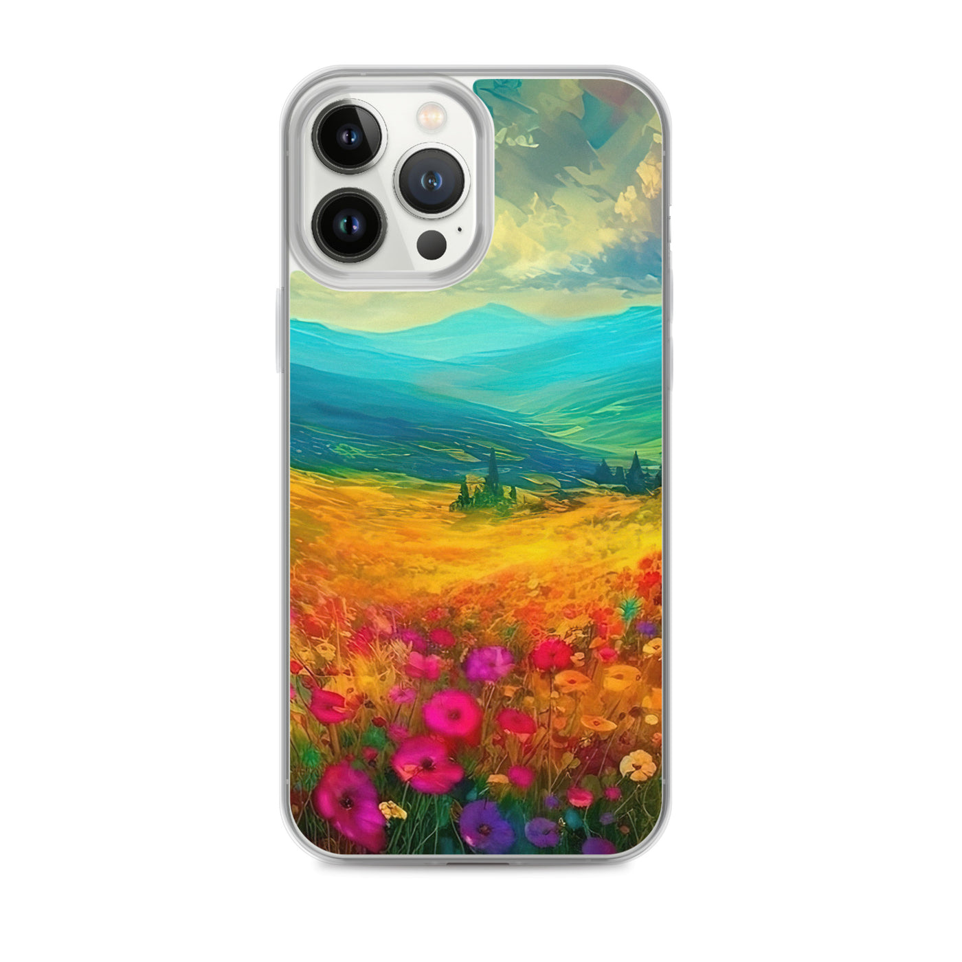 Berglandschaft und schöne farbige Blumen - Malerei - iPhone Schutzhülle (durchsichtig) berge xxx iPhone 13 Pro Max