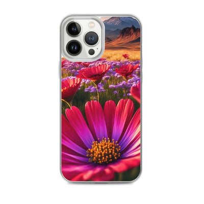 Wünderschöne Blumen und Berge im Hintergrund - iPhone Schutzhülle (durchsichtig) berge xxx iPhone 13 Pro Max