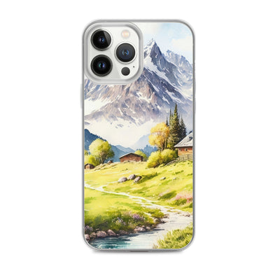 Epische Berge und Berghütte - Landschaftsmalerei - iPhone Schutzhülle (durchsichtig) berge xxx iPhone 13 Pro Max