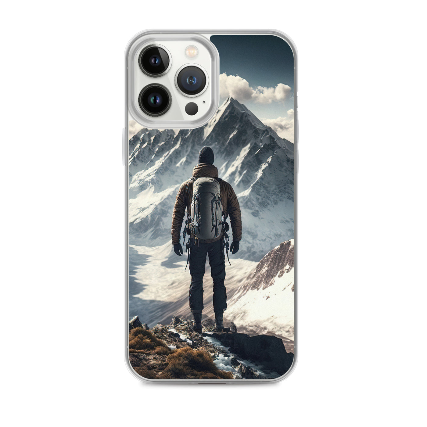 Wanderer auf Berg von hinten - Malerei - iPhone Schutzhülle (durchsichtig) berge xxx iPhone 13 Pro Max
