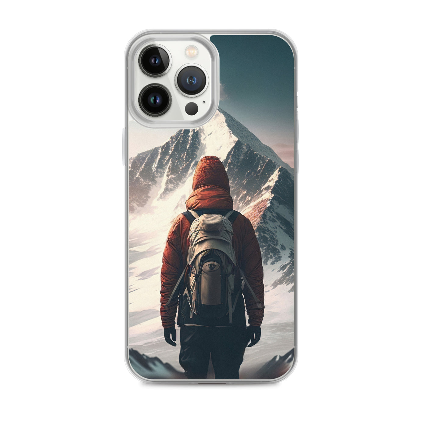 Wanderer von hinten vor einem Berg - Malerei - iPhone Schutzhülle (durchsichtig) berge xxx iPhone 13 Pro Max