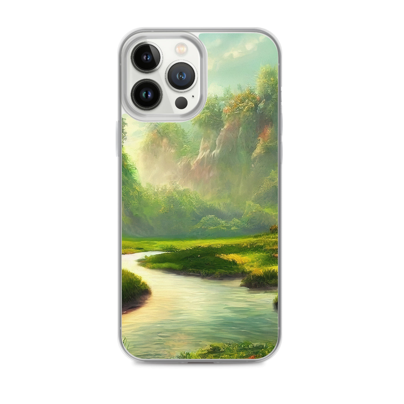 Bach im tropischen Wald - Landschaftsmalerei - iPhone Schutzhülle (durchsichtig) camping xxx iPhone 13 Pro Max