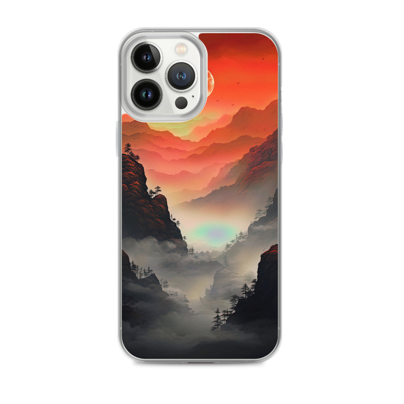 Gebirge, rote Farben und Nebel - Episches Kunstwerk - iPhone Schutzhülle (durchsichtig) berge xxx iPhone 13 Pro Max