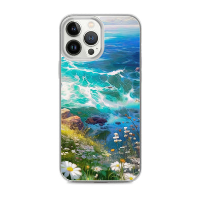 Berge, Blumen, Fluss und Steine - Malerei - iPhone Schutzhülle (durchsichtig) camping xxx iPhone 13 Pro Max