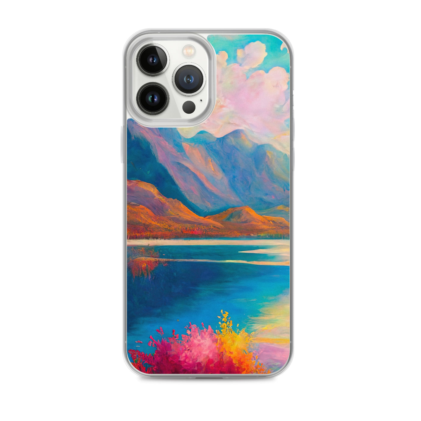 Berglandschaft und Bergsee - Farbige Ölmalerei - iPhone Schutzhülle (durchsichtig) berge xxx iPhone 13 Pro Max