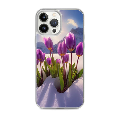 Tulpen im Schnee und in den Bergen - Blumen im Winter - iPhone Schutzhülle (durchsichtig) berge xxx iPhone 13 Pro Max