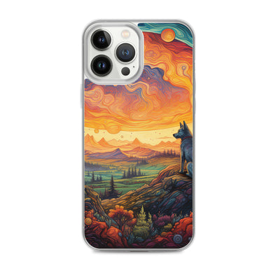 Hund auf Felsen - Epische bunte Landschaft - Malerei - iPhone Schutzhülle (durchsichtig) camping xxx iPhone 13 Pro Max