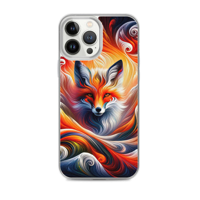 Abstraktes Kunstwerk, das den Geist der Alpen verkörpert. Leuchtender Fuchs in den Farben Orange, Rot, Weiß - iPhone Schutzhülle (durchsichtig) camping xxx yyy zzz iPhone 13 Pro Max