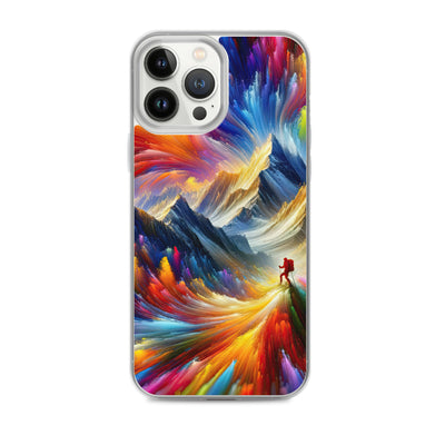 Alpen im Farbsturm mit erleuchtetem Wanderer - Abstrakt - iPhone Schutzhülle (durchsichtig) wandern xxx yyy zzz iPhone 13 Pro Max