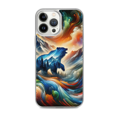 Lebendige Alpen und Bären Sillhouette über Berggipfel - Abstraktes Gemälde - iPhone Schutzhülle (durchsichtig) camping xxx yyy zzz iPhone 13 Pro Max