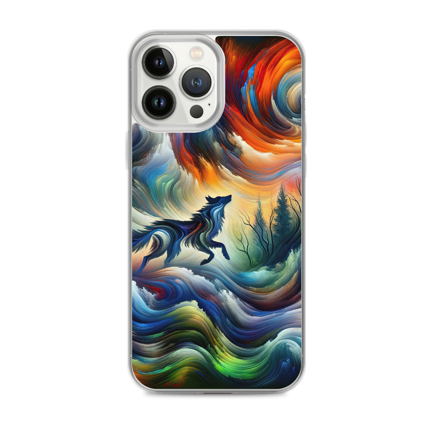 Alpen Abstraktgemälde mit Wolf Silhouette in lebhaften Farben (AN) - iPhone Schutzhülle (durchsichtig) xxx yyy zzz iPhone 13 Pro Max