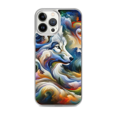 Abstraktes Alpen Gemälde: Wirbelnde Farben und Majestätischer Wolf, Silhouette (AN) - iPhone Schutzhülle (durchsichtig) xxx yyy zzz iPhone 13 Pro Max