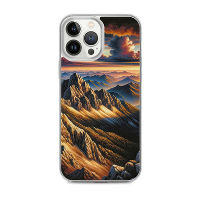 Alpen in Abenddämmerung: Acrylgemälde mit beleuchteten Berggipfeln - iPhone Schutzhülle (durchsichtig) berge xxx yyy zzz iPhone 13 Pro Max
