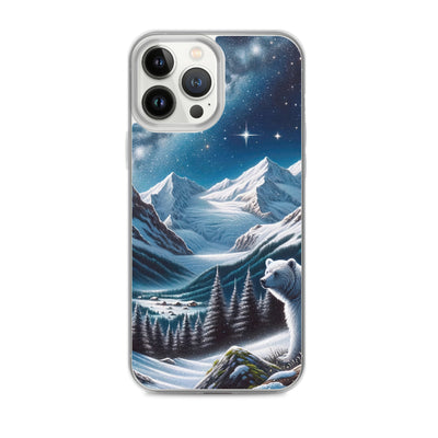 Sternennacht und Eisbär: Acrylgemälde mit Milchstraße, Alpen und schneebedeckte Gipfel - iPhone Schutzhülle (durchsichtig) camping xxx yyy zzz iPhone 13 Pro Max