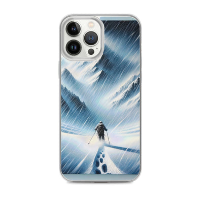 Wanderer und Bergsteiger im Schneesturm: Acrylgemälde der Alpen - iPhone Schutzhülle (durchsichtig) wandern xxx yyy zzz iPhone 13 Pro Max