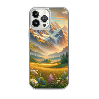 Heitere Alpenschönheit: Schneeberge und Wildblumenwiesen - iPhone Schutzhülle (durchsichtig) berge xxx yyy zzz iPhone 13 Pro Max