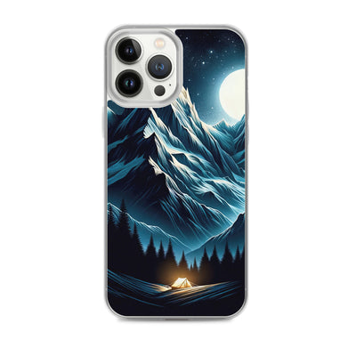 Alpennacht mit Zelt: Mondglanz auf Gipfeln und Tälern, sternenklarer Himmel - iPhone Schutzhülle (durchsichtig) berge xxx yyy zzz iPhone 13 Pro Max
