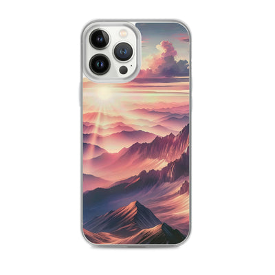 Schöne Berge bei Sonnenaufgang: Malerei in Pastelltönen - iPhone Schutzhülle (durchsichtig) berge xxx yyy zzz iPhone 13 Pro Max