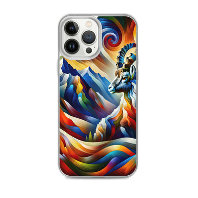 Alpiner Steinbock: Abstrakte Farbflut und lebendige Berge - iPhone Schutzhülle (durchsichtig) berge xxx yyy zzz iPhone 13 Pro Max