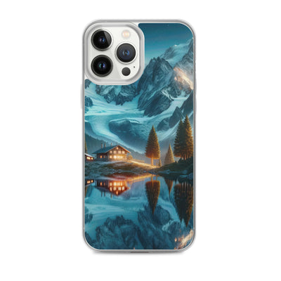 Stille Alpenmajestätik: Digitale Kunst mit Schnee und Bergsee-Spiegelung - iPhone Schutzhülle (durchsichtig) berge xxx yyy zzz iPhone 13 Pro Max