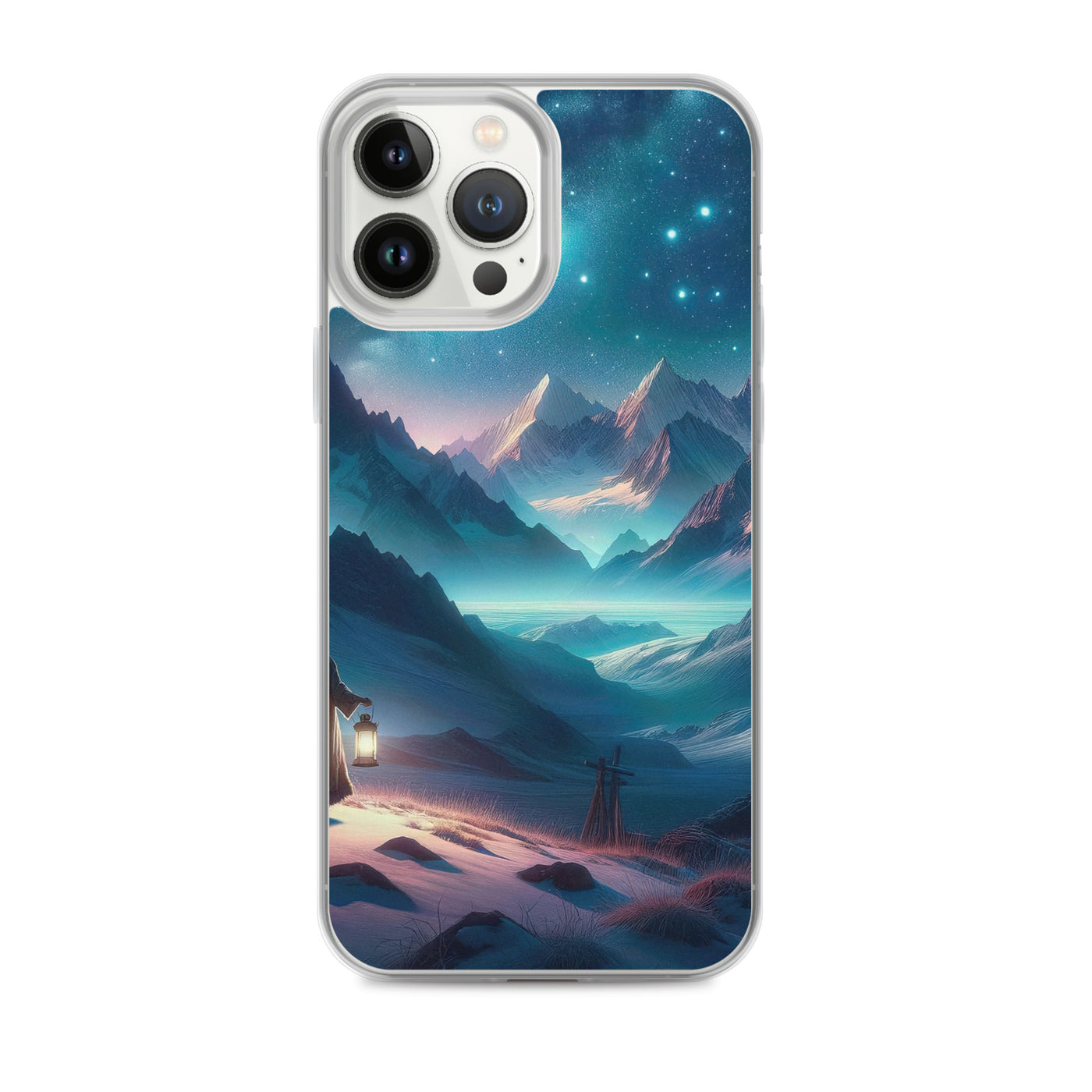 Stille Alpennacht: Digitale Kunst mit Gipfeln und Sternenteppich - iPhone Schutzhülle (durchsichtig) wandern xxx yyy zzz iPhone 13 Pro Max