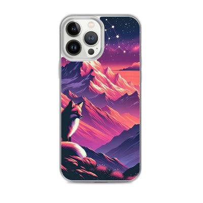 Fuchs im dramatischen Sonnenuntergang: Digitale Bergillustration in Abendfarben - iPhone Schutzhülle (durchsichtig) camping xxx yyy zzz iPhone 13 Pro Max