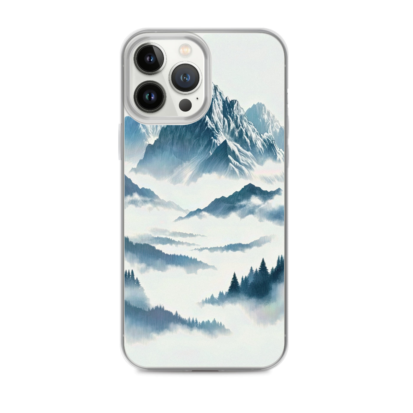 Nebeliger Alpenmorgen-Essenz, verdeckte Täler und Wälder - iPhone Schutzhülle (durchsichtig) berge xxx yyy zzz iPhone 13 Pro Max