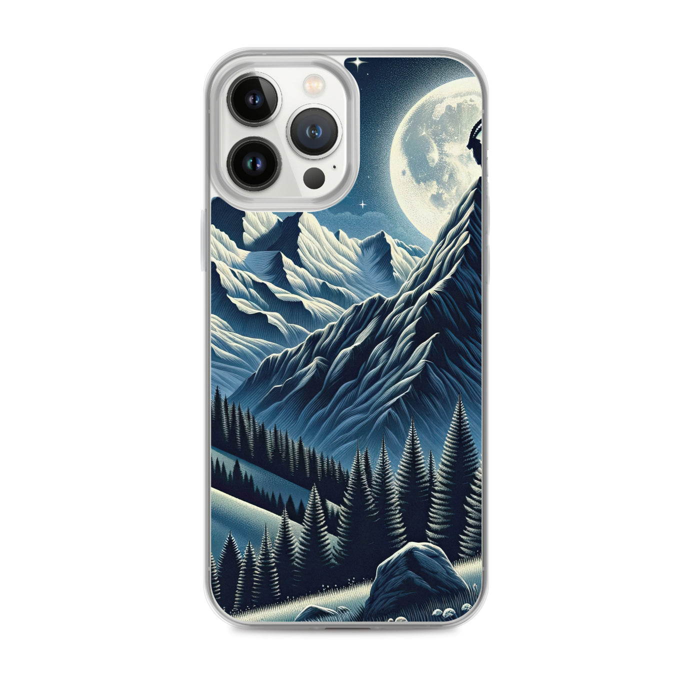 Steinbock in Alpennacht, silberne Berge und Sternenhimmel - iPhone Schutzhülle (durchsichtig) berge xxx yyy zzz iPhone 13 Pro Max