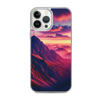 Dramatischer Alpen-Sonnenaufgang, Gipfelkreuz und warme Himmelsfarben - iPhone Schutzhülle (durchsichtig) berge xxx yyy zzz iPhone 13 Pro Max
