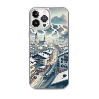 Winter in Kitzbühel: Digitale Malerei von schneebedeckten Dächern - iPhone Schutzhülle (durchsichtig) berge xxx yyy zzz iPhone 13 Pro Max