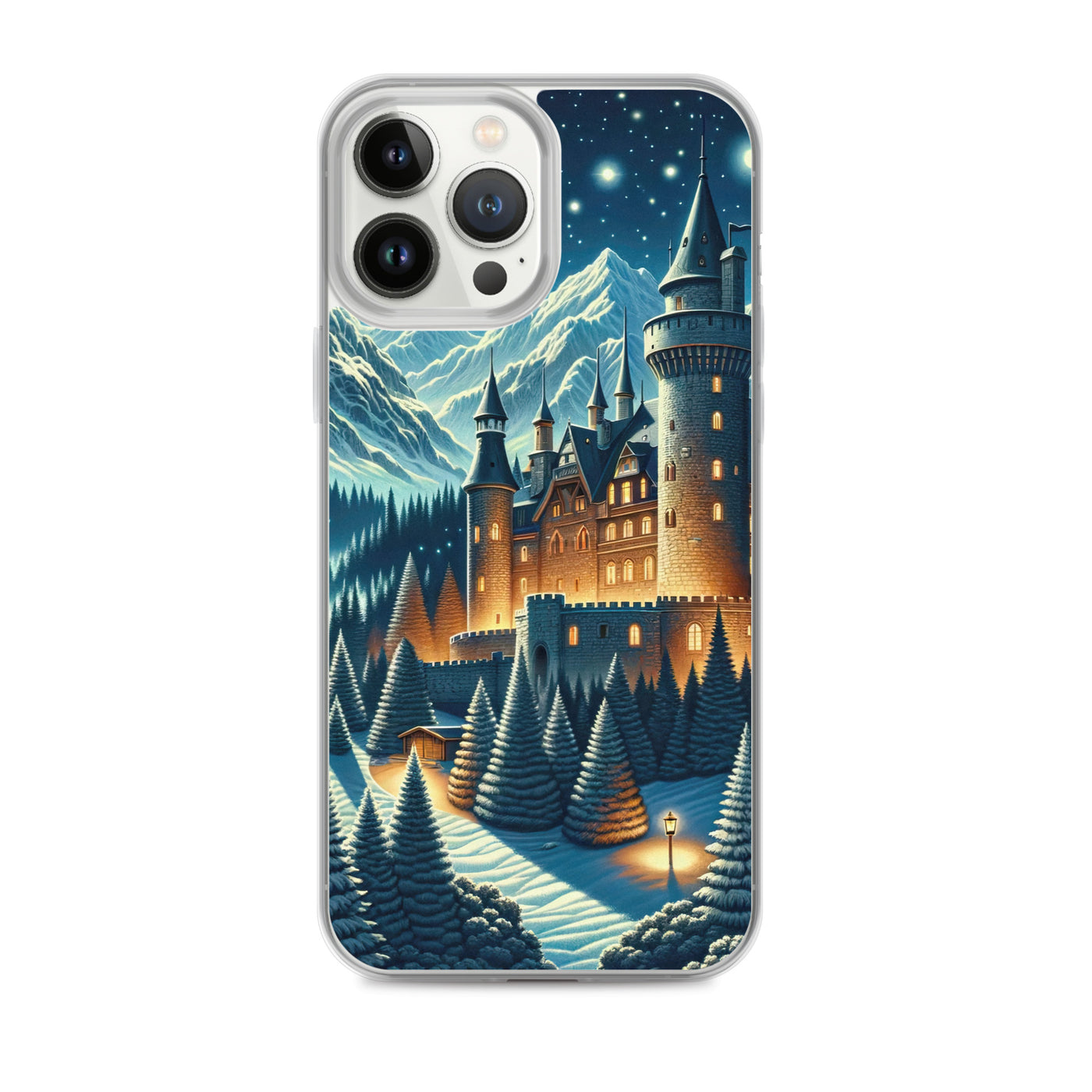 Mondhelle Schlossnacht in den Alpen, sternenklarer Himmel - iPhone Schutzhülle (durchsichtig) berge xxx yyy zzz iPhone 13 Pro Max