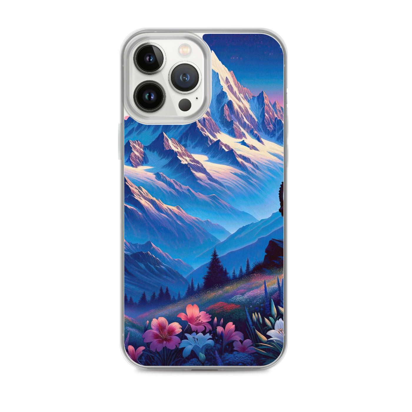 Steinbock bei Dämmerung in den Alpen, sonnengeküsste Schneegipfel - iPhone Schutzhülle (durchsichtig) berge xxx yyy zzz iPhone 13 Pro Max