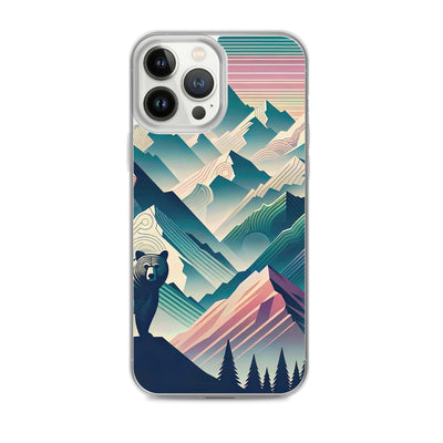 Bär im Panoramablick der Alpen, moderne Kunst-Gebirgsschichten - iPhone Schutzhülle (durchsichtig) camping xxx yyy zzz iPhone 13 Pro Max