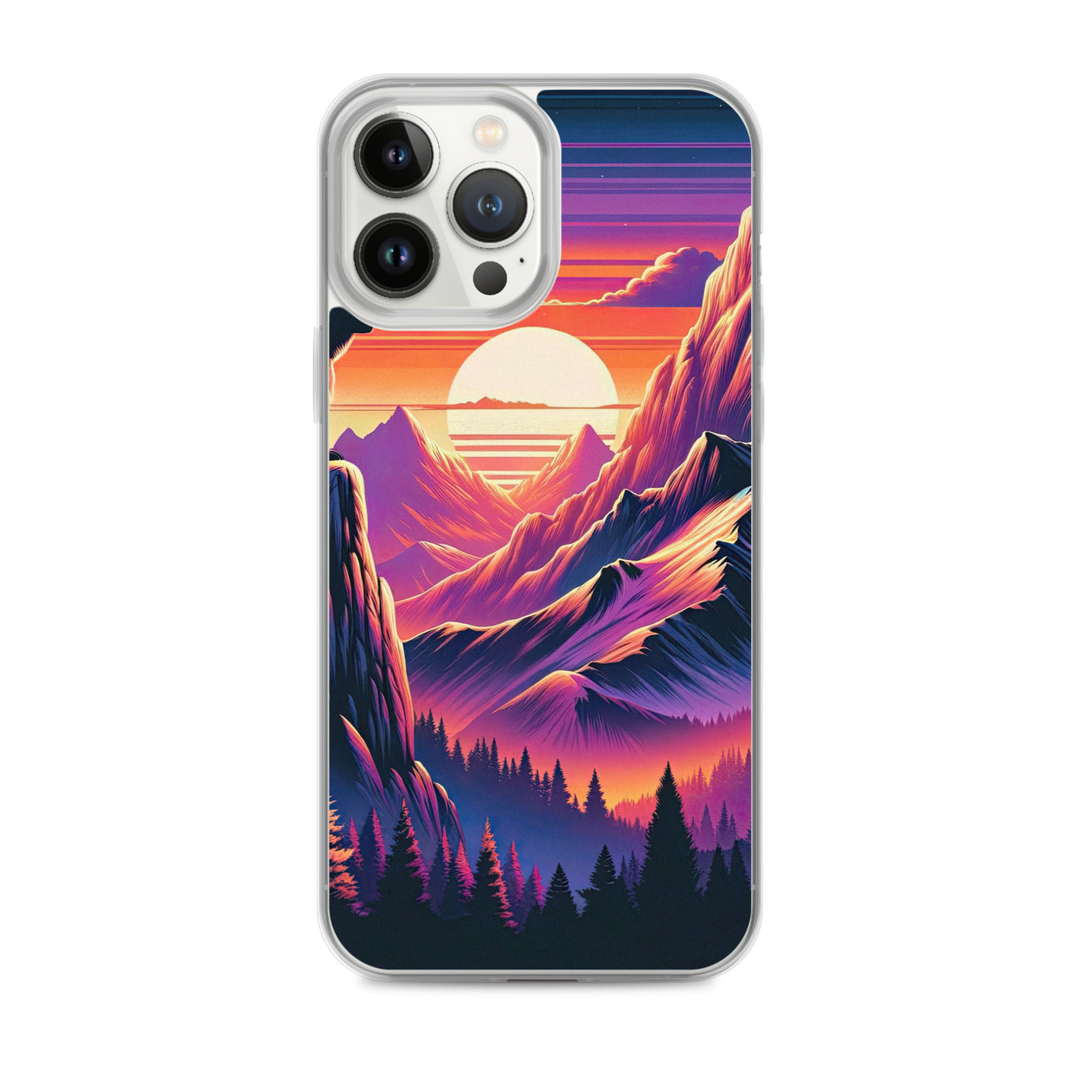 Alpen-Sonnenuntergang mit Bär auf Hügel, warmes Himmelsfarbenspiel - iPhone Schutzhülle (durchsichtig) camping xxx yyy zzz iPhone 13 Pro Max
