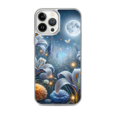 Ätherische Mondnacht auf blühender Wiese, silbriger Blumenglanz - iPhone Schutzhülle (durchsichtig) camping xxx yyy zzz iPhone 13 Pro Max