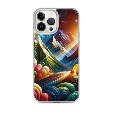 Abstrakte Bergwelt in lebendigen Farben mit Zelt - iPhone Schutzhülle (durchsichtig) camping xxx yyy zzz iPhone 13 Pro Max