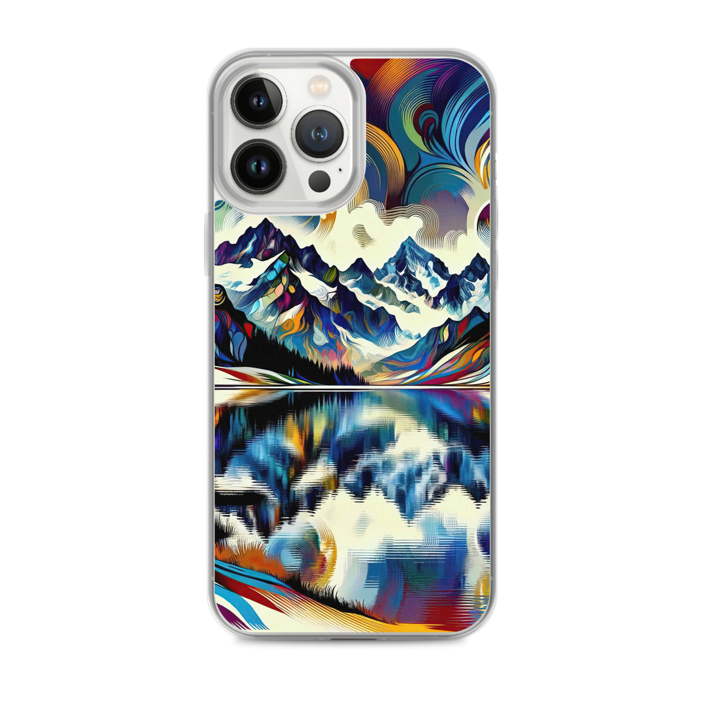 Alpensee im Zentrum eines abstrakt-expressionistischen Alpen-Kunstwerks - iPhone Schutzhülle (durchsichtig) berge xxx yyy zzz iPhone 13 Pro Max