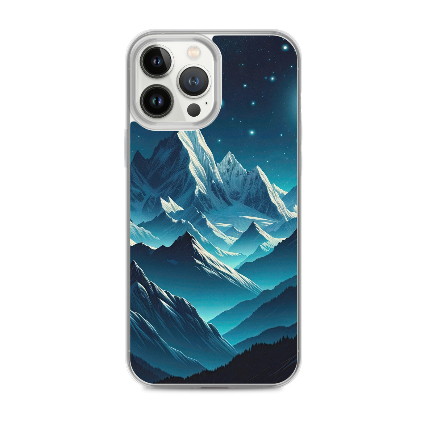 Sternenklare Nacht über den Alpen, Vollmondschein auf Schneegipfeln - iPhone Schutzhülle (durchsichtig) berge xxx yyy zzz iPhone 13 Pro Max