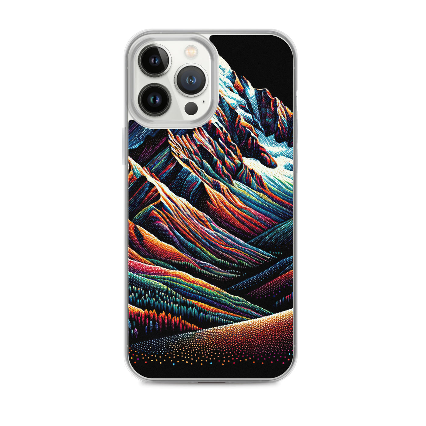 Pointillistische Darstellung der Alpen, Farbpunkte formen die Landschaft - iPhone Schutzhülle (durchsichtig) berge xxx yyy zzz iPhone 13 Pro Max