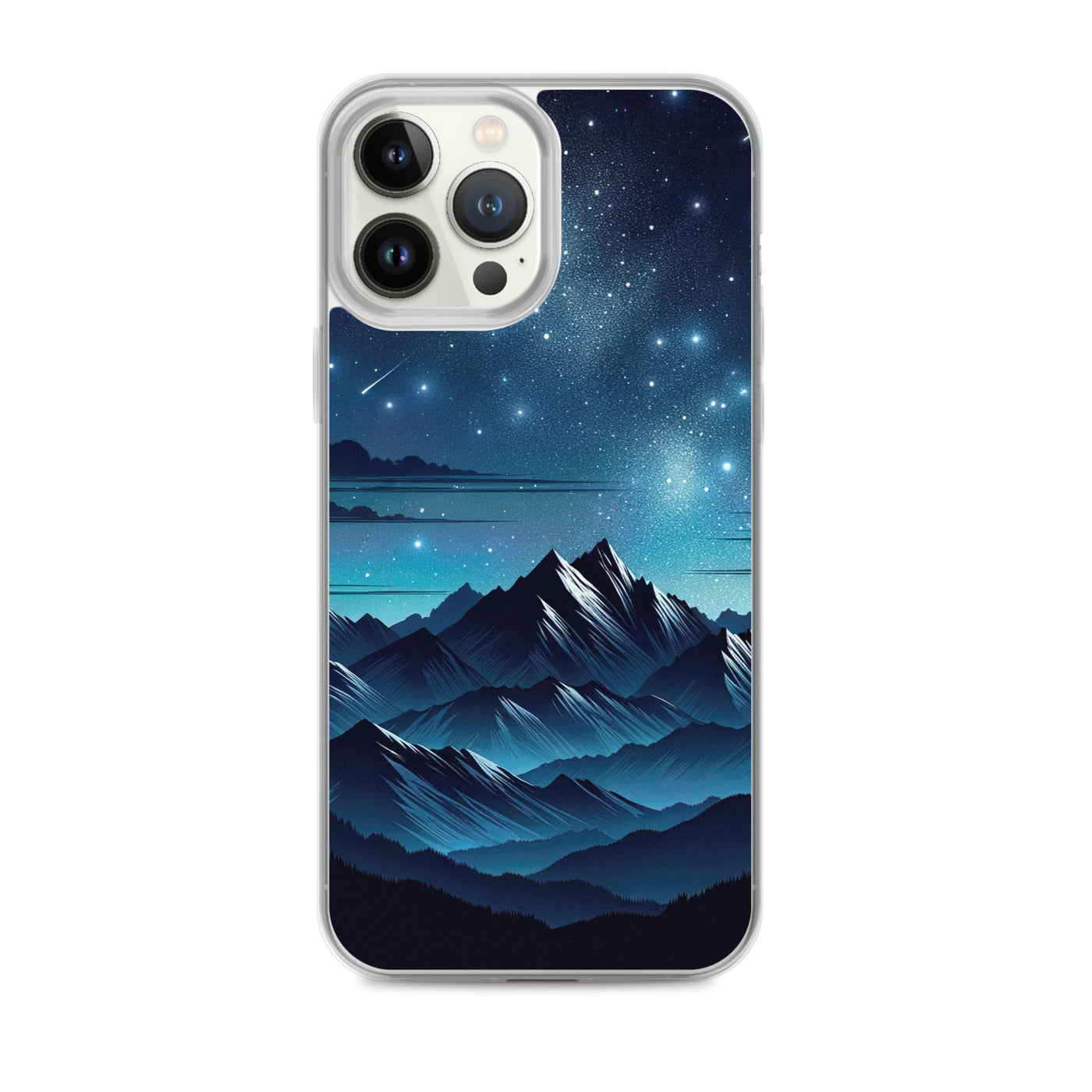Alpen unter Sternenhimmel mit glitzernden Sternen und Meteoren - iPhone Schutzhülle (durchsichtig) berge xxx yyy zzz iPhone 13 Pro Max