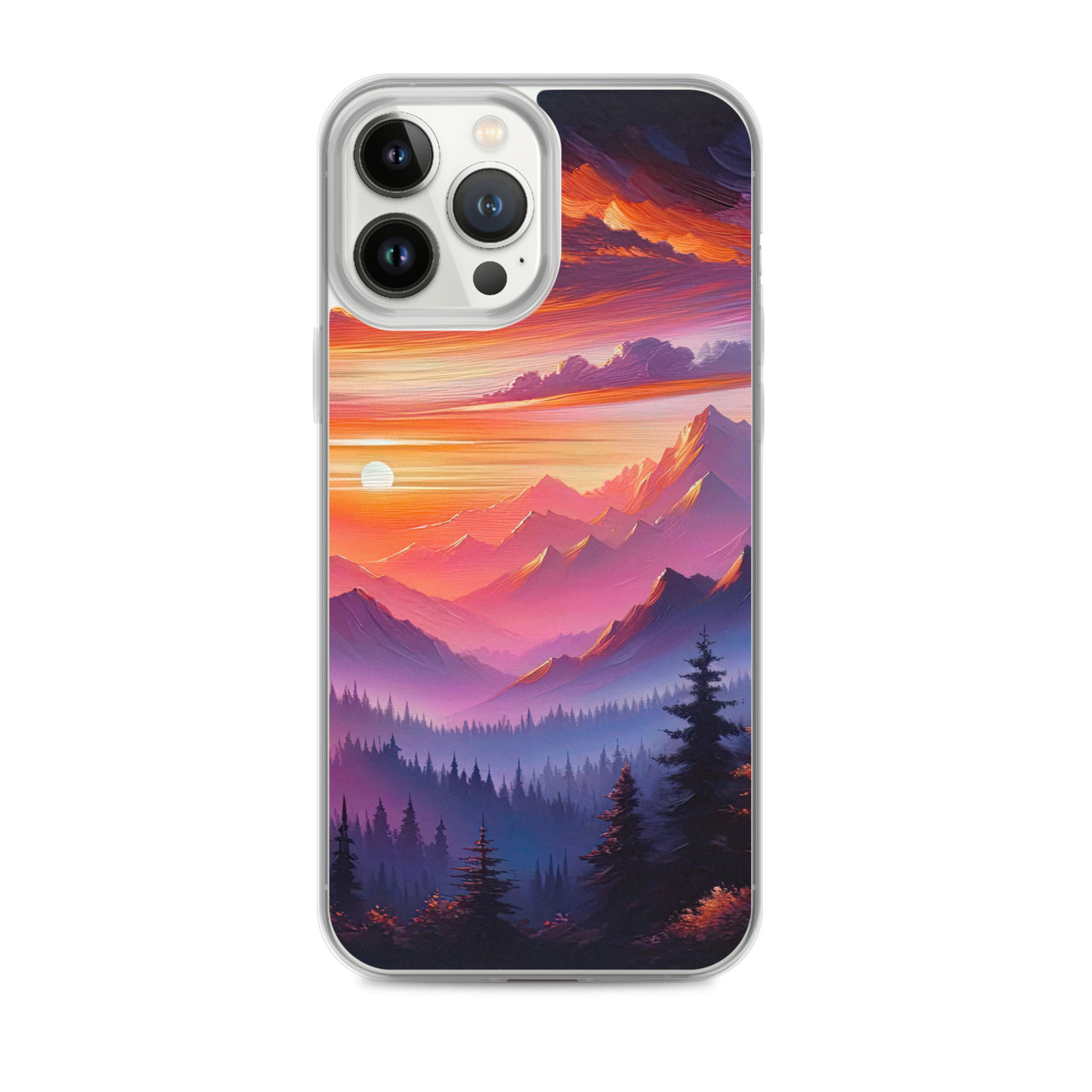 Ölgemälde der Alpenlandschaft im ätherischen Sonnenuntergang, himmlische Farbtöne - iPhone Schutzhülle (durchsichtig) berge xxx yyy zzz iPhone 13 Pro Max