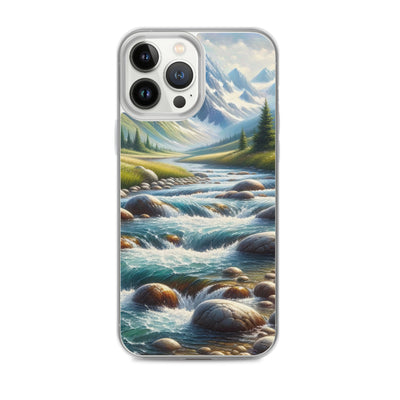 Ölgemälde eines Gebirgsbachs durch felsige Landschaft - iPhone Schutzhülle (durchsichtig) berge xxx yyy zzz iPhone 13 Pro Max