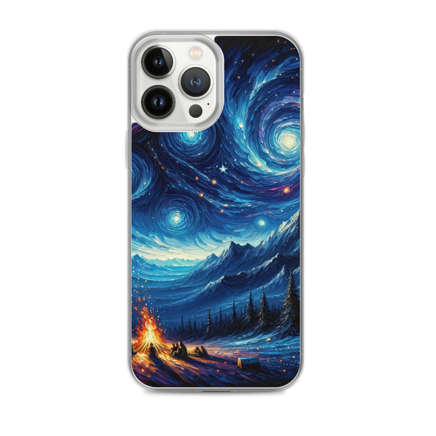 Sternennacht über den Alpen inspiriertes Ölgemälde, mystischer Nachthimmel in Blau - iPhone Schutzhülle (durchsichtig) camping xxx yyy zzz iPhone 13 Pro Max