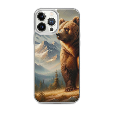 Ölgemälde eines königlichen Bären vor der majestätischen Alpenkulisse - iPhone Schutzhülle (durchsichtig) camping xxx yyy zzz iPhone 13 Pro Max