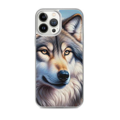 Ölgemäldeporträt eines majestätischen Wolfes mit intensiven Augen in der Berglandschaft (AN) - iPhone Schutzhülle (durchsichtig) xxx yyy zzz iPhone 13 Pro Max