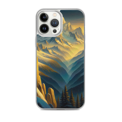 Ölgemälde eines Wanderers bei Morgendämmerung auf Alpengipfeln mit goldenem Sonnenlicht - iPhone Schutzhülle (durchsichtig) wandern xxx yyy zzz iPhone 13 Pro Max