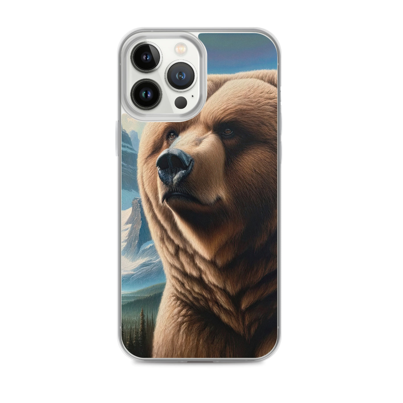 Realistisches Ölgemälde eines männlichen Bären in den Bergen mit Fokus auf Stärke und Schärfe - iPhone Schutzhülle (durchsichtig) camping xxx yyy zzz iPhone 13 Pro Max