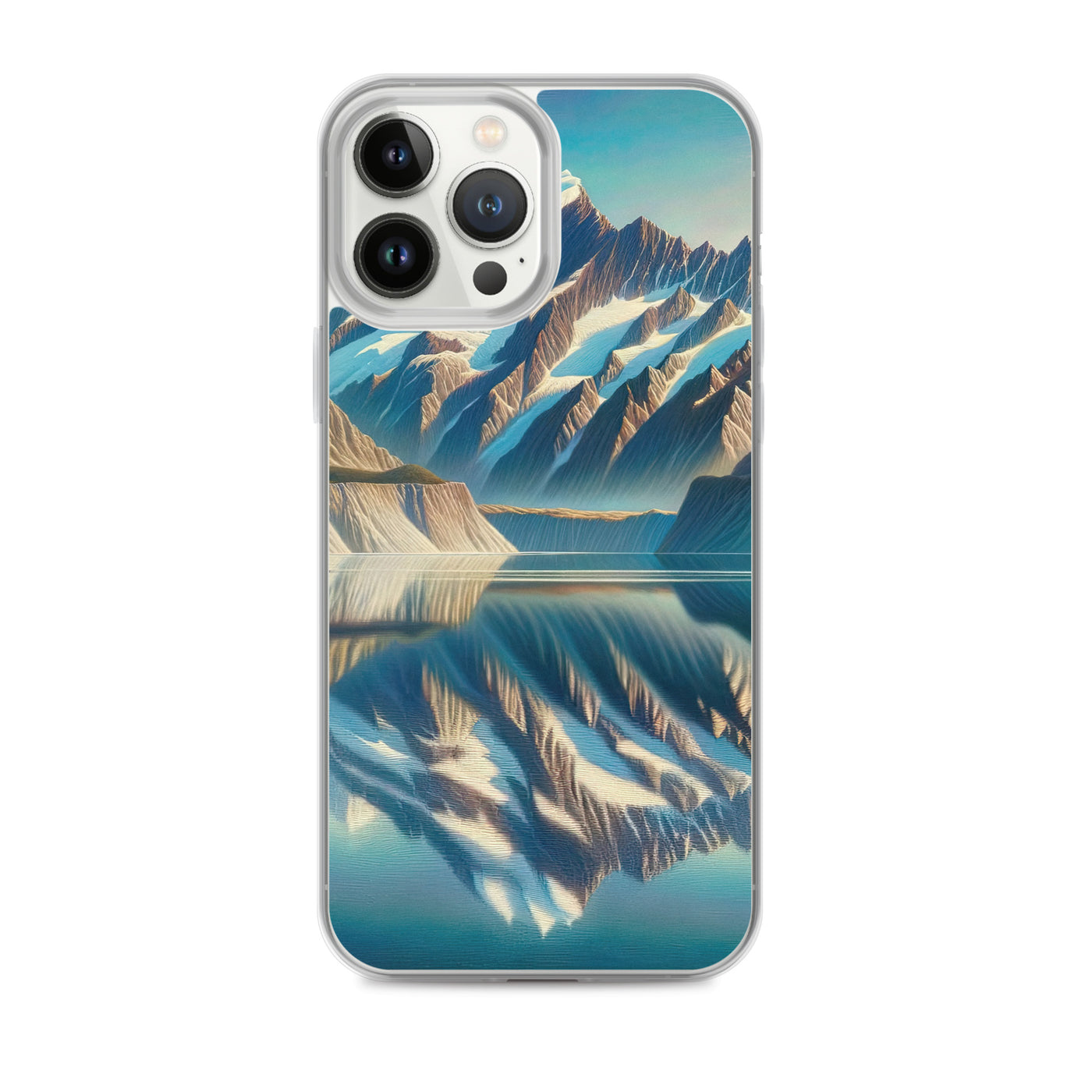Ölgemälde eines unberührten Sees, der die Bergkette spiegelt - iPhone Schutzhülle (durchsichtig) berge xxx yyy zzz iPhone 13 Pro Max